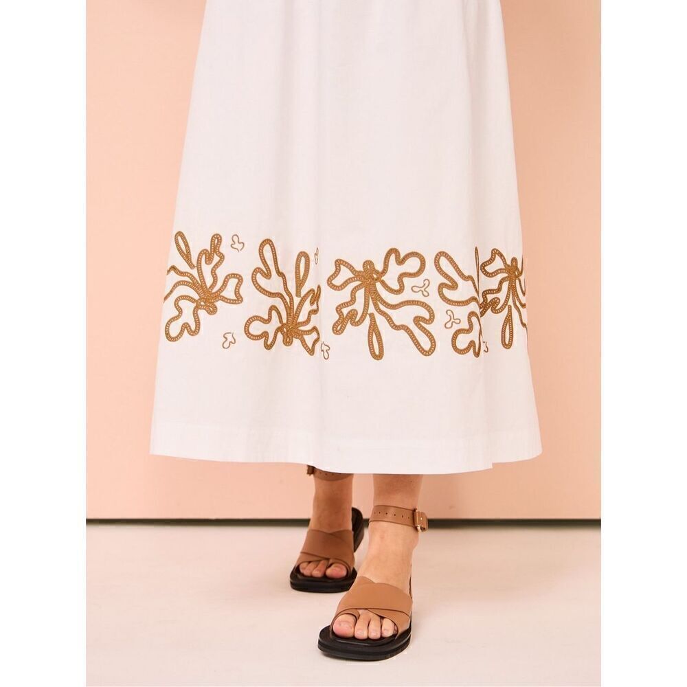 Mon Renn Mystique Midi Dress in White with Beige -VACATION size S NWT$259 - Picture 7 of 11